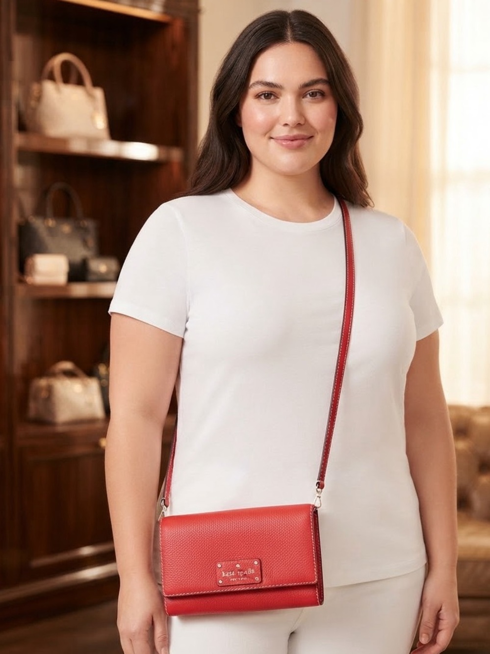 🆕 kate spade Red Pebbled Leather Small Crossbody Wallet